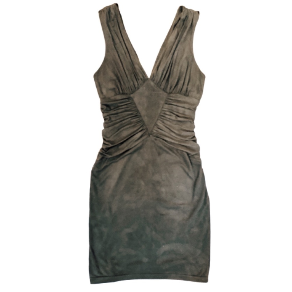 Bebe Faux Suede Olive Bodycon Dress - Picture 2 of 9